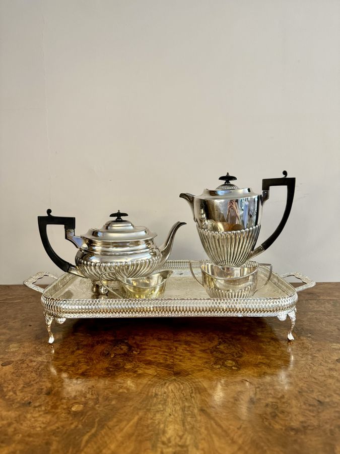 edwardian quality silver plated four piece tea set and tray